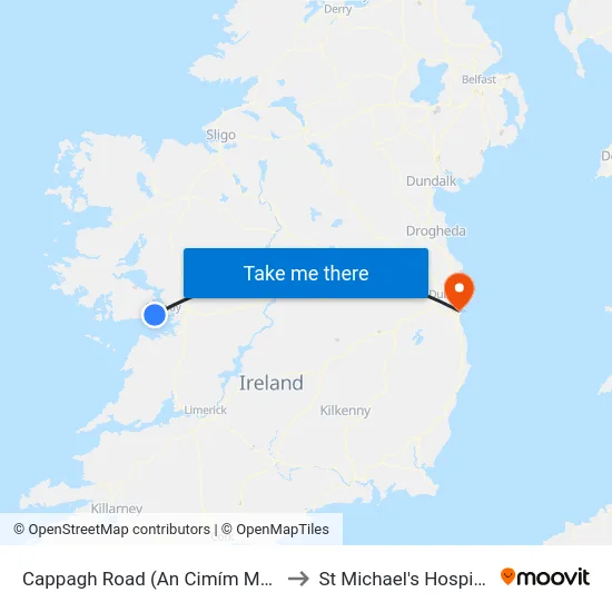 Cappagh Road (An Cimím Mór) to St Michael's Hospital map