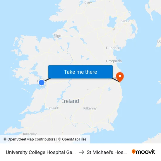 University College Hospital Galway to St Michael's Hospital map