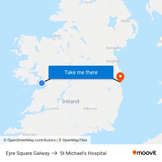 Eyre Square Galway to St Michael's Hospital map