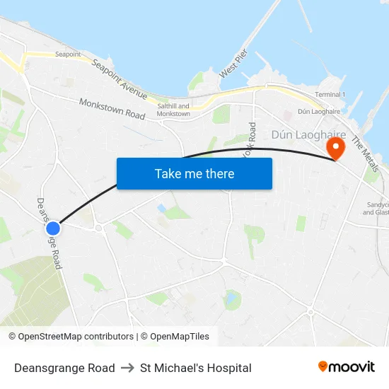 Deansgrange Road to St Michael's Hospital map