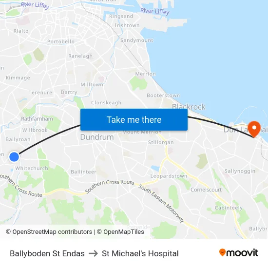 Ballyboden St Endas to St Michael's Hospital map