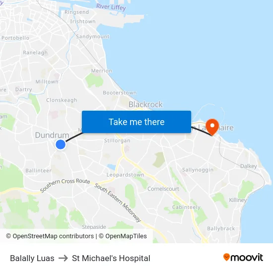 Balally Luas to St Michael's Hospital map