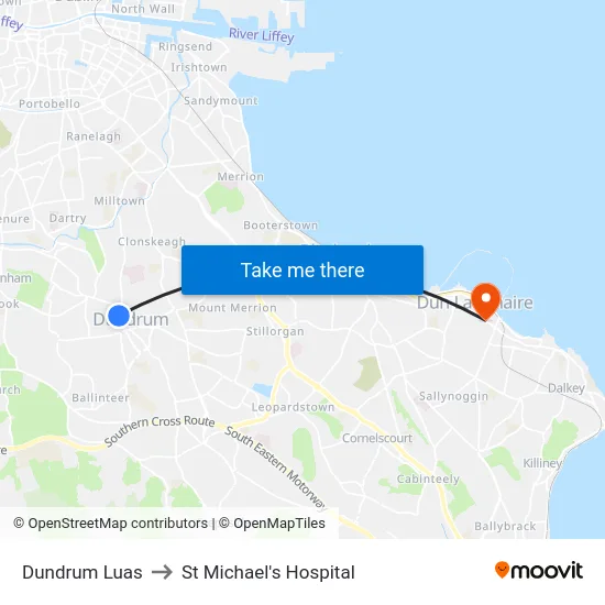 Dundrum Luas to St Michael's Hospital map