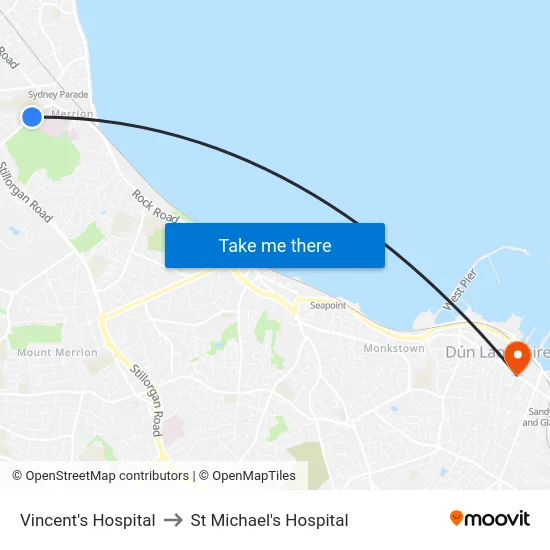 Vincent's Hospital to St Michael's Hospital map