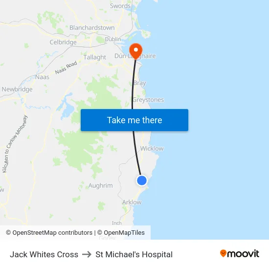 Jack Whites Cross to St Michael's Hospital map