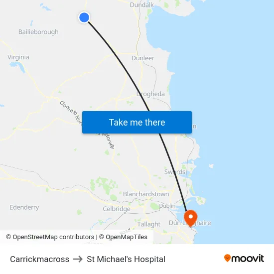Carrickmacross to St Michael's Hospital map