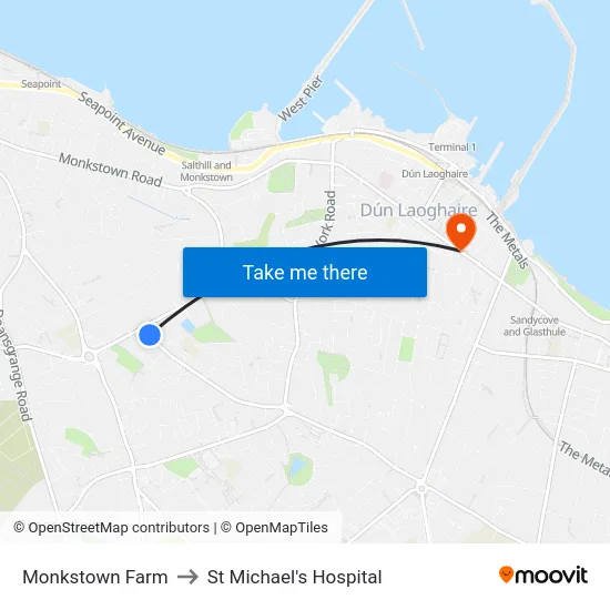 Monkstown Farm to St Michael's Hospital map