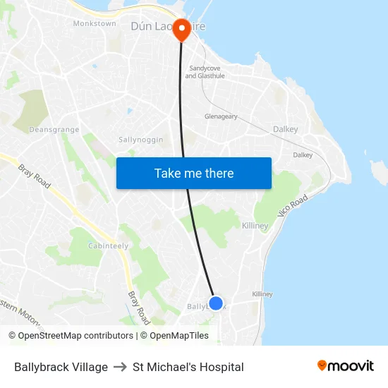 Ballybrack Village to St Michael's Hospital map