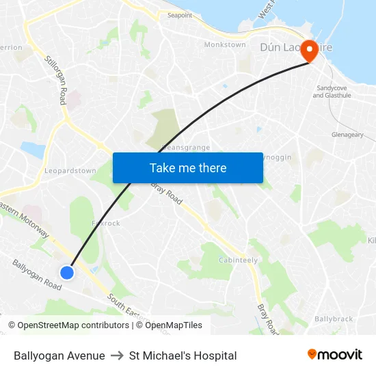 Ballyogan Avenue to St Michael's Hospital map