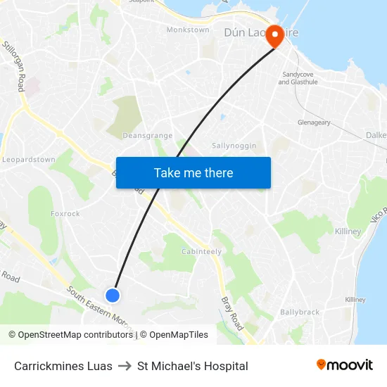 Carrickmines Luas to St Michael's Hospital map
