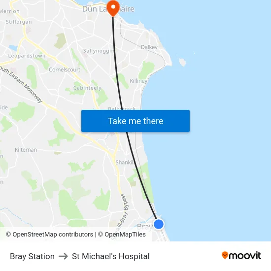 Bray Station to St Michael's Hospital map