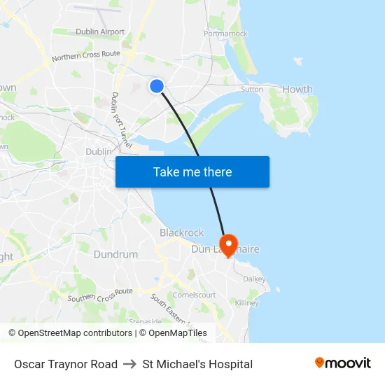 Oscar Traynor Road to St Michael's Hospital map