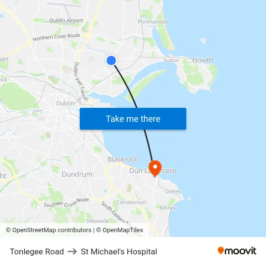 Tonlegee Road to St Michael's Hospital map