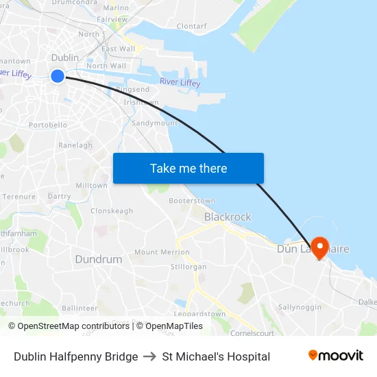 Dublin Halfpenny Bridge to St Michael's Hospital map