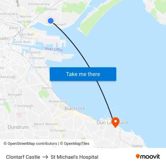 Clontarf Castle to St Michael's Hospital map