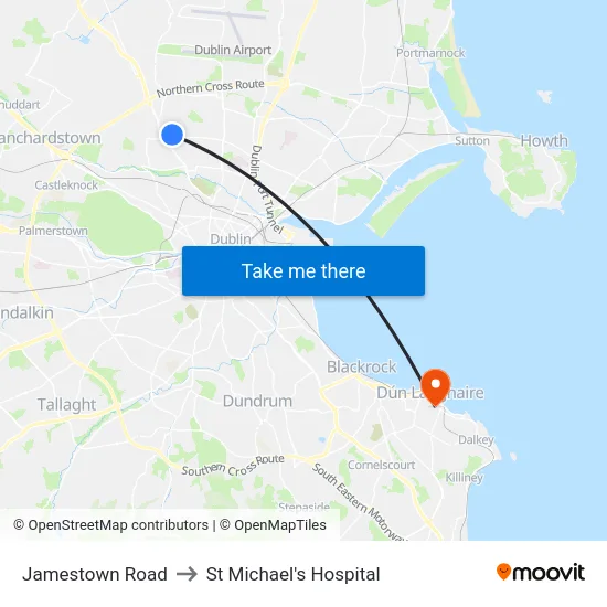 Jamestown Road to St Michael's Hospital map