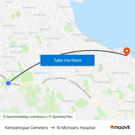 Kilmashogue Cemetery to St Michael's Hospital map