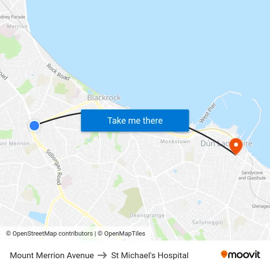 Mount Merrion Avenue to St Michael's Hospital map