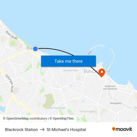 Blackrock Station to St Michael's Hospital map