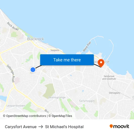 Carysfort Avenue to St Michael's Hospital map