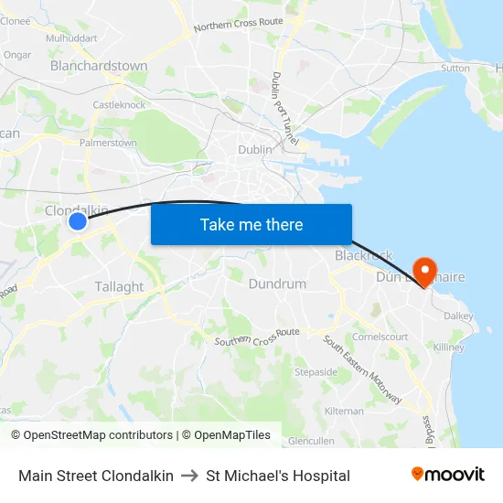Main Street Clondalkin to St Michael's Hospital map