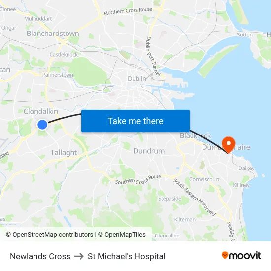 Newlands Cross to St Michael's Hospital map