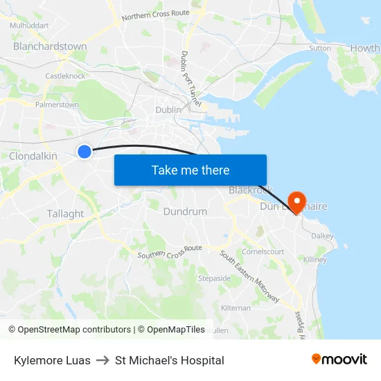 Kylemore Luas to St Michael's Hospital map