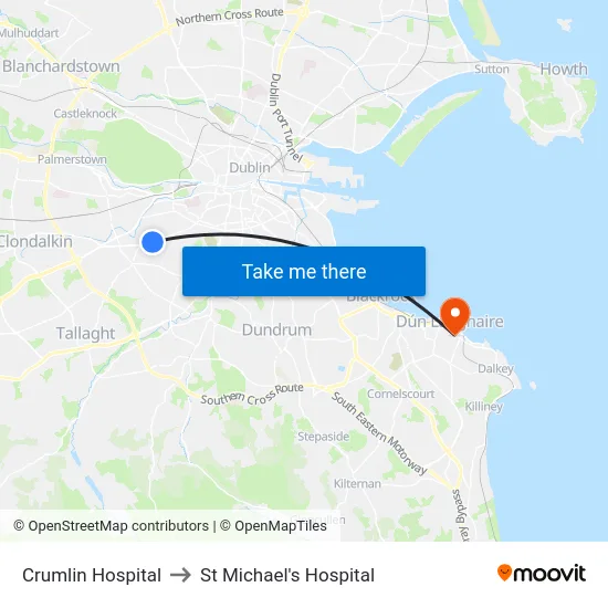 Crumlin Hospital to St Michael's Hospital map