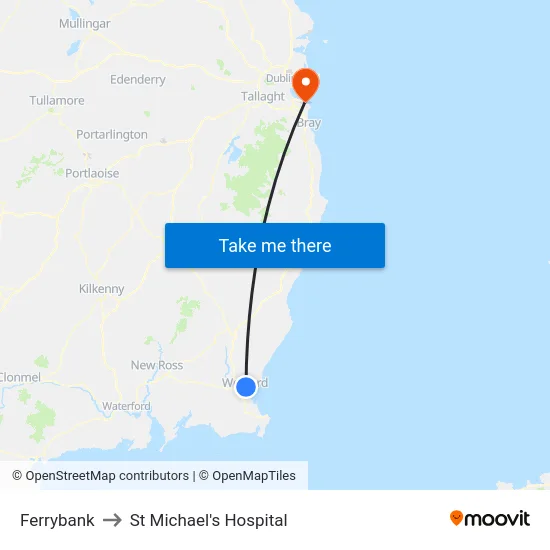Ferrybank to St Michael's Hospital map