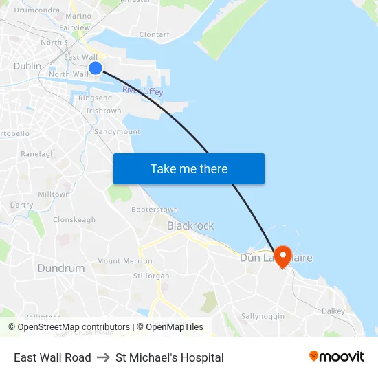 East Wall Road to St Michael's Hospital map