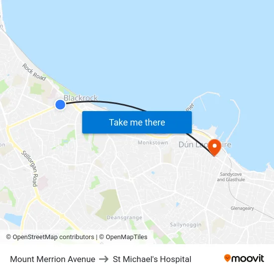 Mount Merrion Avenue to St Michael's Hospital map