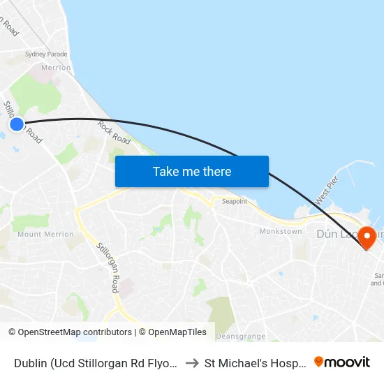 Dublin (Ucd Stillorgan Rd Flyover) to St Michael's Hospital map