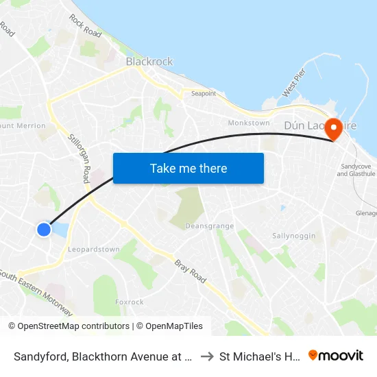 Sandyford, Blackthorn Avenue at Luas Station to St Michael's Hospital map