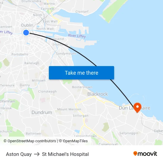 Aston Quay to St Michael's Hospital map