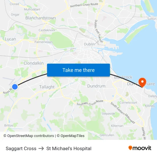 Saggart Cross to St Michael's Hospital map