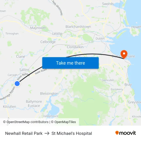 Newhall Retail Park to St Michael's Hospital map