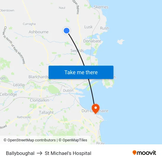 Ballyboughal to St Michael's Hospital map