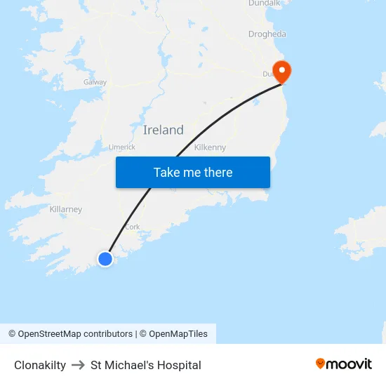 Clonakilty to St Michael's Hospital map