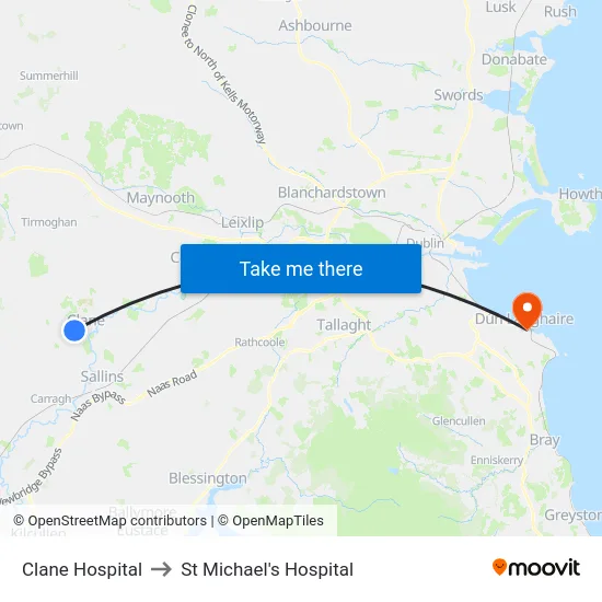 Clane Hospital to St Michael's Hospital map