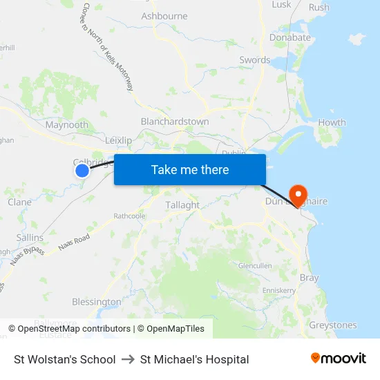 St Wolstan's School to St Michael's Hospital map