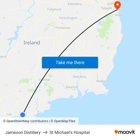 Jameson Distillery to St Michael's Hospital map