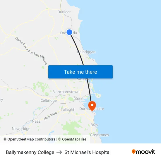 Ballymakenny College to St Michael's Hospital map