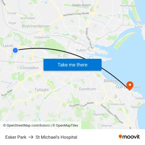 Esker Park to St Michael's Hospital map