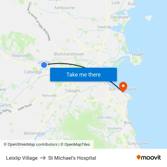 Leixlip Village to St Michael's Hospital map