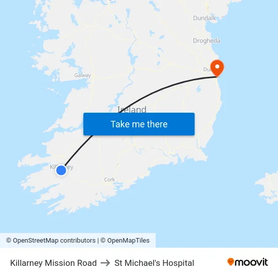 Killarney Mission Road to St Michael's Hospital map