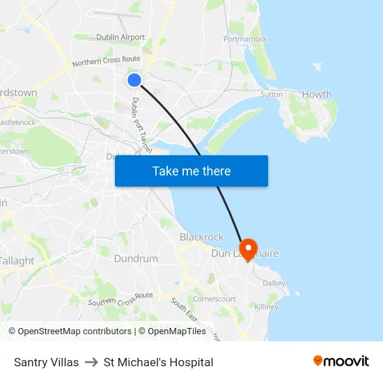 Santry Villas to St Michael's Hospital map