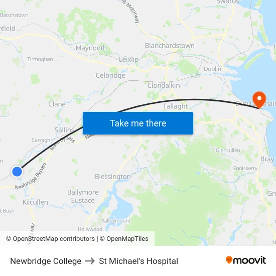 Newbridge College to St Michael's Hospital map