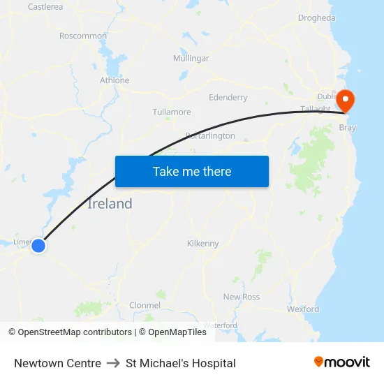 Newtown Centre to St Michael's Hospital map