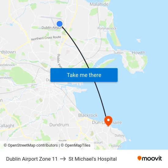 Dublin Airport Zone 11 to St Michael's Hospital map