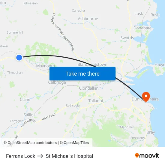 Ferrans Lock to St Michael's Hospital map
